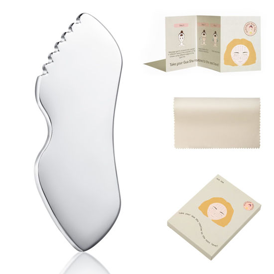 Picture of Stainless Steel Gua Sha Facial Tools Metal Detail Gua Sha Stone Body Lymphatic Drainage Massager Face Guasha Face Sculpting Tool Skin Care