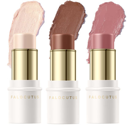 Picture of FALOCUTUS 3 Pcs NEUTRAL Contour Stick Set,Cream Blush & Highlighter Bronzer Pen,Long Lasting & Smooth Natural Face Contouring Illuminator,Professional Makeup Kit for All Skin