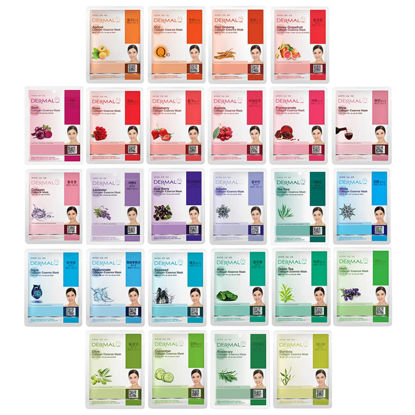 Picture of DERMAL 26 Combo Pack Collagen Essence Korean Face Mask (Red & Green) - Hydrating & Soothing Facial Mask with Panthenol - Hypoallergenic Sheet Mask for All Skin Types - Natural Home Spa Treatment Mask