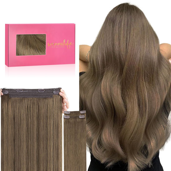 Picture of WENNALIFE Wire Hair Extensions (Increase 50% Lifespan) Real Human Hair 12 inch 100g Light Ash Brown Remy Real Hair Extensions Invisible Wire Hair Extensions Human Hair Natural Fish Line Straight Hair