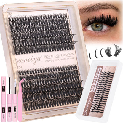 Picture of Manga Lash Clusters Kit Fairy Cluster Eyelash Extensions Kit 40D+50D Lash Extension Kit 8-18MM Wispy D Curl Anime Individual Lashes Kit with Lash Bond and Seal for Beginners by Geeneiya