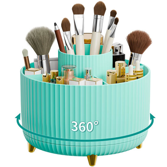 Picture of 360° Rotate Makeup Brush Holder Organizer, Makeup Organizers Countertop, Makeup organization and Skincare Storage for Vanity, Desktop, Bathroom (Mint Green)