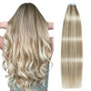 Picture of SUYYA Tape in Hair Extensions Human Hair Ash Blonde Highlighted Bleach Blonde 20 Inch 50g/pack 20pcs Straight Seamless Skin Weft Tape in Real Human Hair Extensions(20inch #P18/613)