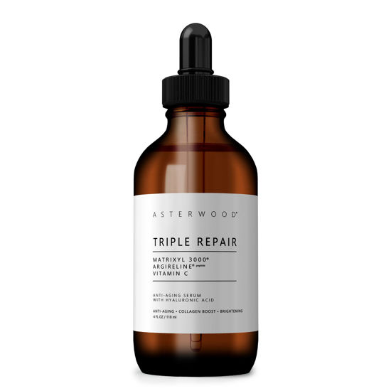 Picture of Asterwood Triple Repair Matrixyl 3000 + Argireline + Hyaluronic Acid + Vitamin C Serum for Face - Anti-Aging, Collagen Boosting, Hydrating - Fragrance-Free - 4 Fl Oz