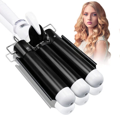 Picture of 1.25 inch Three Barrel Curling Iron: Aleath Large 3 Barrel Hair Crimper with LCD Display - Dual Voltage Hair Waver Jumbo