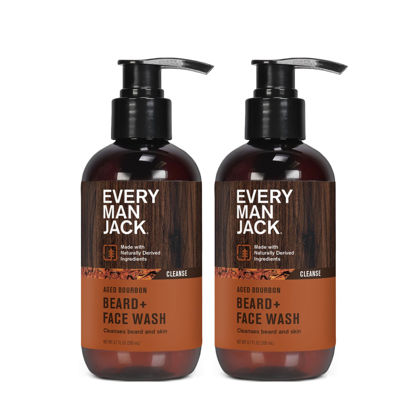 Picture of Every Man Jack Beard + Face Wash - Subtle Aged Bourbon Fragrance - Cleans and Helps Condition and Soften Your Beard and Skin Underneath - Naturally Derived with Aloe and Glycerin- 6.7 fl oz (2 Pack)
