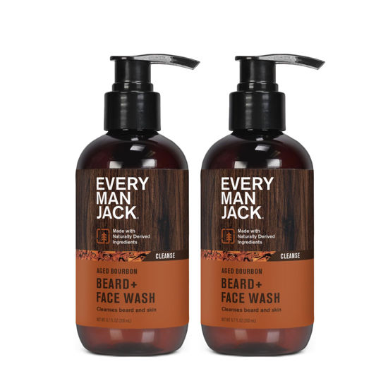 Picture of Every Man Jack Beard + Face Wash - Subtle Aged Bourbon Fragrance - Cleans and Helps Condition and Soften Your Beard and Skin Underneath - Naturally Derived with Aloe and Glycerin- 6.7 fl oz (2 Pack)