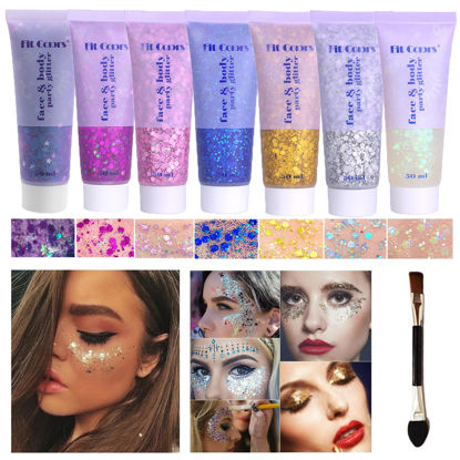 Picture of Body Glitter Face Glitter Gel: Singer Concerts Disco Festival Rave Accessories Face Glitter Makeup 150ml Chunky Sequins Mermaid Face Body Hair Glitter Gel (White&Silver&Pink&Gold&Blue&Purple&Rose)