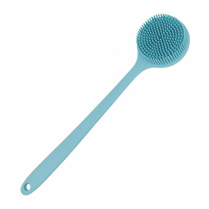 Picture of DNC Soft Silicone Back Scrubber Shower Bath Body Brush with Long Handle (Blue)