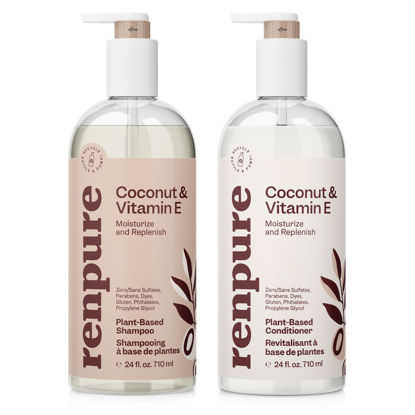 Picture of Renpure Coconut & Vitamin E Shampoo & Conditioner Set, Plant-Based - Nourishes & Seals In Moisture For Soft, Healthy Hair - For Dry, Lifeless Hair - Coconut Oil & Vitamin E - 24 Fl Oz each, 2 Pack