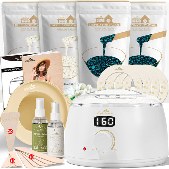 Picture of Lifestance Waxing Kit- L3 Digital Wax Warmer Hair Removal kit- 4 Packs of Wax Beads(14.1 oz total) Silicone Liner- 45 Items- Fast Heating Wax Pot for All Hair Types- Brazilian Bikini Facial Body