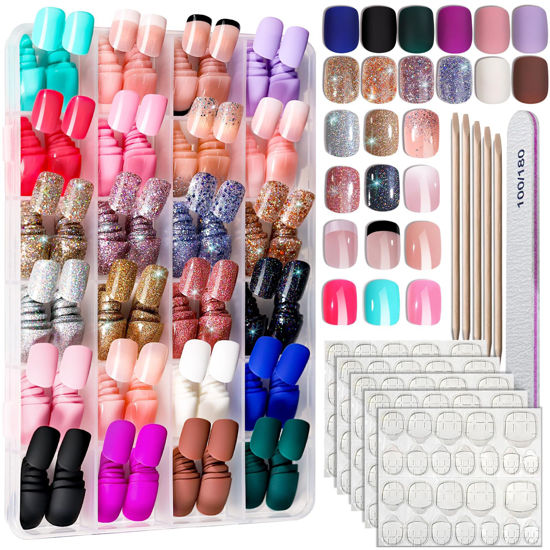 Picture of FANDAMEI Press on Nails, 24 Colors 576PCS Press on Nails Short, Matte Glossy Press on Nails Short Square. Glitter Press on Nails Short Round. Natural Fit Lightweight Fake Nails Natural for Nail Art
