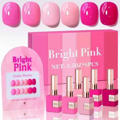 Picture of Double Rhythm 6 Pcs 15 ML Gel Polish Set Same Color Same Bottle Soak Off Gel Polish Kit Nail Art Manicure Salon DIY at Home for Women (Bright Neon Light Pink Purple-T6-13)