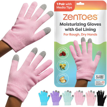 Picture of ZenToes Moisturizing Gloves for Dry Hands and Eczema, Gel Infused with Jojoba Seed Oil, Olive Oil and Vitamin E, Overnight Hand Moisturizer (OSFM, Cotton Pink)