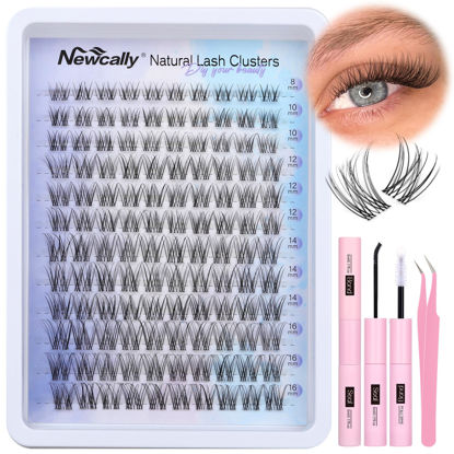 Picture of Lash Clusters Kit Natural Wispy DIY Eyelash Extension Kit 8-16MM Eyelash Clusters Kit D Curl Lash Extension Kit Thin Invisible Lash Band Individual Lashes Kit by Newcally