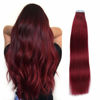 Picture of SUYYA Tape in Hair Extensions Human Hair Wine Red Color 100% Remy Human Hair 50g/pack 20pcs Straight Seamless Skin Weft Tape Hair Extensions 99j (24 inches #Burgundy)