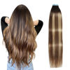 Picture of SUYYA Tape in Hair Extensions Human Hair Balayage Darkest Brown to Chestnut Brown and Light Blonde 14In 40g/pack 20pcs Straight Seamless Skin Weft Tape in Real Human Hair Extensions(14inch #P6/16/T2)