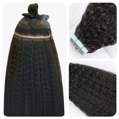 Picture of SUYYA Tape in Hair Extensions Kinky Straight Natural Black Tape in Real Human Hair 16 Inch Skin Weft 40g/Pack 20PCS Tape in extensions for Women(#1B Natural Black)