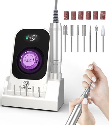Picture of Portable Nail Drill Electric File: 40000RPM Professional Rechargeable Nail E-File Machine, Cordless Nail Drill with Bits & Base for Acrylic Nails Remove Nail Gel Polish Manicure for Salon Home, White