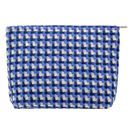 Picture of PAZIMIIK Makeup Bags for Purse Zipper Cosmetic Pouch Large Travel Canvas Make Up Organizer Tool Pouch for Women and Girls,Grid Blue