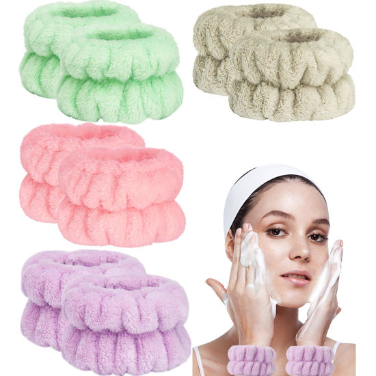 Picture of Taocar 8pcs Wrist Bands for Washing Face, Face Washing Wristbands, Arm Wrist Towels for Washing Face, Spa Face Wash Wristbands, Absorbent Wristbands for Washing Your Face, Stretchy Wrist Wash Band