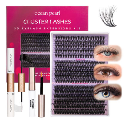 Picture of Ocean Pearl Lash Clusters 320PCS 11-20mm Lash Extension Kit 40D+50D+100D Eyelash Extension Kit Individual Lashes Thick Eyelash Clusters Lashes Clusters with Eyelashes Bond+Seal+Remover+Tweezer-100D