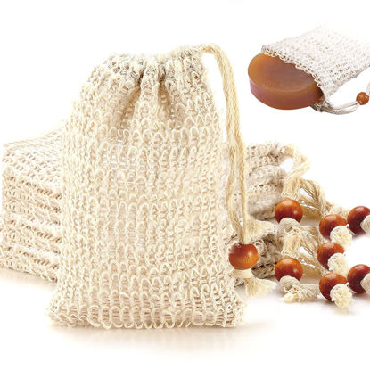 Picture of 8 Pack Soap Bag Natural Sisal Soap Saver Bag Pouch Mesh Waste Exfoliating Foaming and Drying Soap Holder for Shower