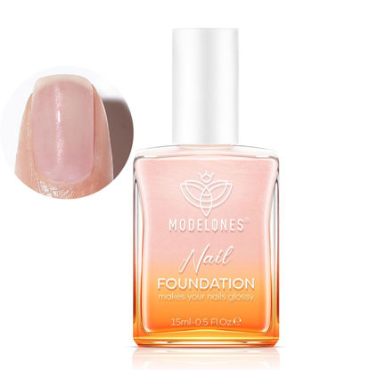 Picture of modelones Nail Strengthener, Iridescent Pink Nail Natural Concealer Foundation Polish Air Dry Nail Growth Polish for Damaged Nails Imperfection Masking Gifts for Women 15ml