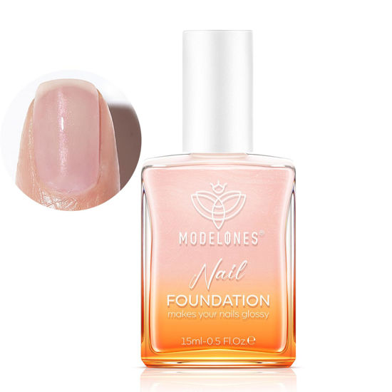Picture of modelones Nail Strengthener, Iridescent Pink Nail Natural Concealer Foundation Polish Air Dry Nail Growth Polish for Damaged Nails Imperfection Masking Gifts for Women 15ml