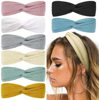 Picture of Huachi Boho Head Bands for Women's Hair Non Slip Twist Hair Bands for Short Hair Fashion Summer Hair Accessories, Solid Color, 8Pcs