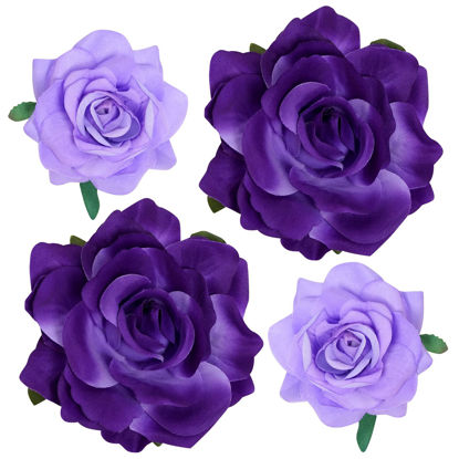 Picture of Topbuti Rose Hair Clip Flower Hairpin Rose Brooch Floral Clips, 4 Pcs Fabric Rose Flowers Hair Clips Mexican Hair Flowers Pin up Headpieces for Woman Girl Wedding Party Mother's Day (2 Sizes) (Purple)