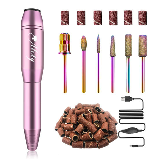Picture of Alety Electric Nail Drill Kit, Portable Electric Nail File for Acrylic Gel Nails, Professional Nail Drill Machine Efile Manicure Pedicure Tools with Iridescent Nail Drill Bits for Home Salon Use