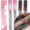 Picture of Rainbow Hair Tinsel Pack of 12 Pcs Clip in Hair Tinsel 20 Inch Glitter Tinsel Hair Extensions, Festival Tinsel Fairy Hair Extension Party Dazzle Hair Accessories Strands Kit (12Pcs,Rainbow#)
