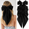 Picture of Velscrun 3Pcs Hair Bows for Women Black Hair Bow Big Hair Bows Clips for Girls Silky Satin Large Hair Ribbons Oversized Long Tail Hair Bows Hair Barrettes Hair Accessories Christmas Gifts