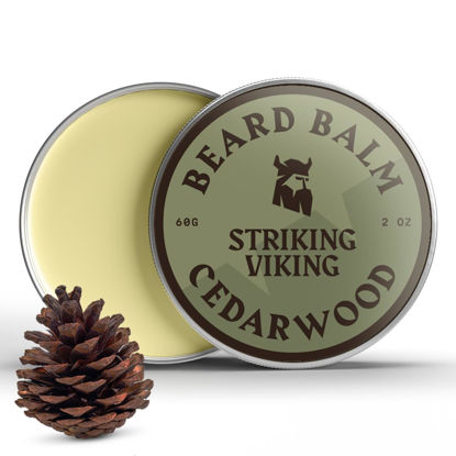 Picture of Striking Viking Beard Balm for Men - Leave-In Beard Conditioner - Styling Balm with Natural Butter - Argan & Jojoba Oils, Strengthens & Softens (Cedar Scent, 2 Oz) - Mustache Wax