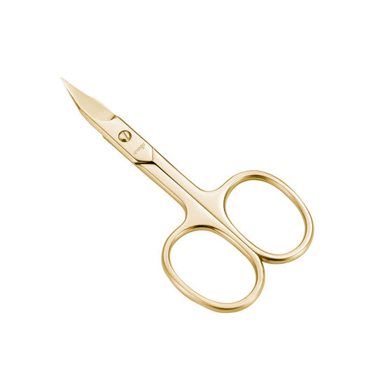 Picture of LIVINGO Sharp Curved Nail Cuticle Scissors, Premium Stainless Steel Blade for Manicure Pedicure Fingernail Toenail Beauty Grooming Cutter with Case, 3.5" Gold