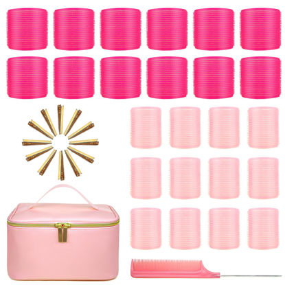 Picture of 38Pcs Jumbo Size Hair Rollers with Free Large Cosmetic Bag,12 Clips, 2 Size(12xJUMBO+12xLARGE),1 Comb,ARTIRNANOG Hair Curlers Rollers for Long Medium Short Thick Fine Thin Hair Bangs Volume