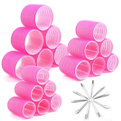 Picture of Cludoo Jumbo Hair Curlers Rollers with Clips, 28 Pcs Self Grip Rollers Set for Volume and Curls - 6.3cm, 4.3cm, 3.7cm for Long, Medium, Short, Thick Hair, Bangs, and Salon Hair Styling