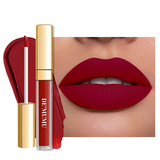 Picture of DE'MUMU Dark Red Lipstick Matte for Women Superstay Long Lasting Lipstick Smudgeproof Dark Liquid Lipsticks Cruelty Free Lip Makeup (DM18 Oxblood Red)
