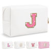 Picture of Small Personalized Initial A-Z Patch Makeup Bag,White Cute PU Leather Glitter Letter Cosmetic Bag for Teen Girls,Travel Toiletry Bag with Zipper,Preppy Monogrammed Birthday Gift for Daughter Niece J