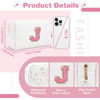 Picture of Small Personalized Initial A-Z Patch Makeup Bag,White Cute PU Leather Glitter Letter Cosmetic Bag for Teen Girls,Travel Toiletry Bag with Zipper,Preppy Monogrammed Birthday Gift for Daughter Niece J