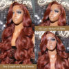 Picture of SPOU 32Inch 13x6 Body Wave Lace Front Wigs Human Hair 180 Density Reddish Brown Human Hair Wigs Pre Plucked 350# Auburn Colored HD Lace Frontal Wigs for Women Copper Red Virgin Brazlian Human Hair