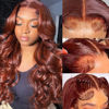 Picture of SPOU 13x6 Reddish Brown Body Wave Lace Front Wigs Human Hair 350# Auburn Colored HD Lace Frontal Wig for Women 180% Density Copper Red Glueless Human Hair Wigs Pre Plucked with Baby Hair 24 Inch