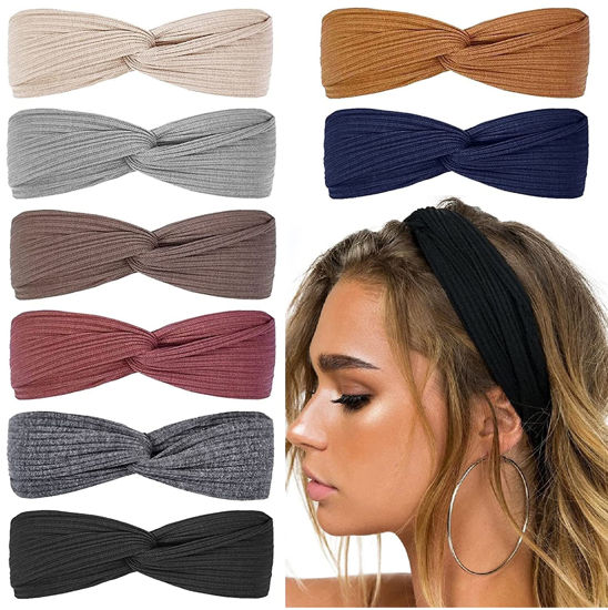 Picture of Huachi Hairband for Women's Hair, 8pcs Elastic Headbands for Women, Solid Color, Ribbed Knitting, Soft, Non-slip, Stretchy, Breathable, Suitable for Any Occasions, Hair Styling Accessories