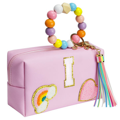 Picture of Elilier Personalized Makeup Bags for Women, Chenille Letter Pouch Cosmetic Bag with Zipper, Travel Toiletry Bag, Monogrammed Birthday Gift for Friends, Cute Stuff for Girls (Medium)