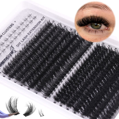 Picture of Fluffy Cluster Lashes with Bottom Cluster Eyelash Extensions 10-18mm Lash Clusters D Curl 200D+300D Volume Lash Extensions Wispy Individual Lashes DIY Lashes Extensions by Geeneiya