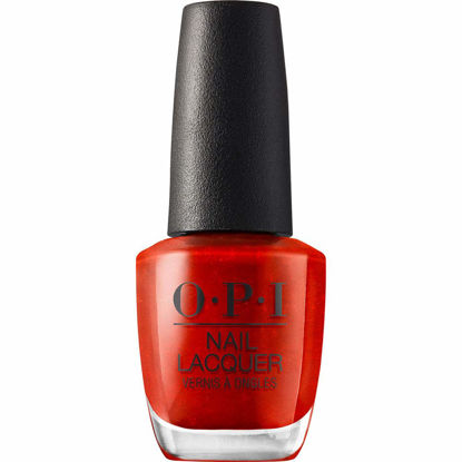Picture of OPI Nail Lacquer Gimme a Lido Kiss | Opaque Bright Red Shimmer Chip Resistant Nail Polish | Vegan, Fast Drying, Streak Free