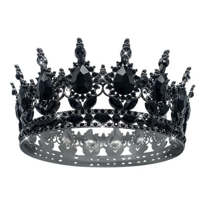 Picture of Queen Crown Rhinestone Wedding Crowns and Tiaras for Women Costume Party Hair Accessories Princess Birthday Crown Crystal Bridal Crown (Black Crown)