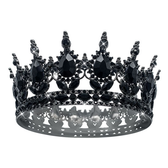 Picture of Queen Crown Rhinestone Wedding Crowns and Tiaras for Women Costume Party Hair Accessories Princess Birthday Crown Crystal Bridal Crown (Black Crown)
