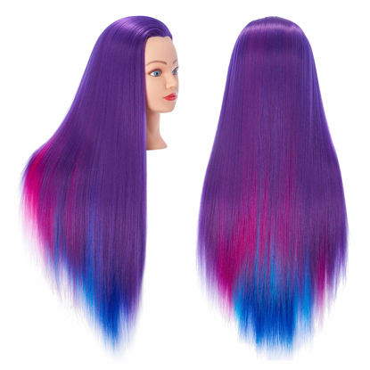 Picture of Hairingrid 26"-28" Mannequin Head Hair Styling Training Head Manikin Cosmetology Doll Head Synthetic Fiber Hair and Free Clamp Holder (Colourful)